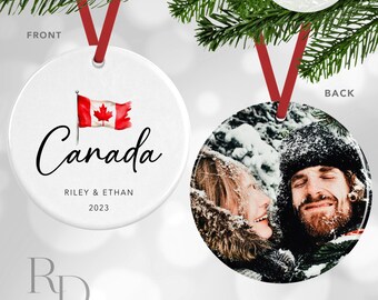 Canadian Flag Christmas Ornament, Canada Travel Ornament, Personalized Photo Ornament, Secret Santa Gift For Friend, Stocking Stuffer