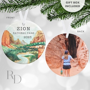 Zion National Park Christmas Ornament, Personalized Travel Ornament With Photo, Secret Santa Gift For Friend, Stocking Stuffer