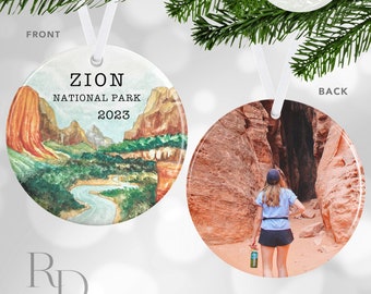 Zion National Park Christmas Ornament, Personalized Travel Ornament With Photo, Secret Santa Gift For Friend, Stocking Stuffer