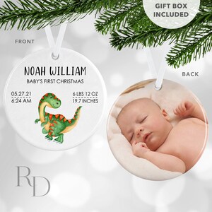 Dinosaur Birth Stats Ornament, Baby&#39;s First Christmas Ornament, Baby&#39;s 1st Christmas Ornament, Personalized Ornament
