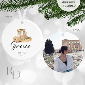 Athens Greece Christmas Ornament, Parthenon Travel Ornament, Personalized Photo Ornament, Secret Santa Gift For Friend, Stocking Stuffers