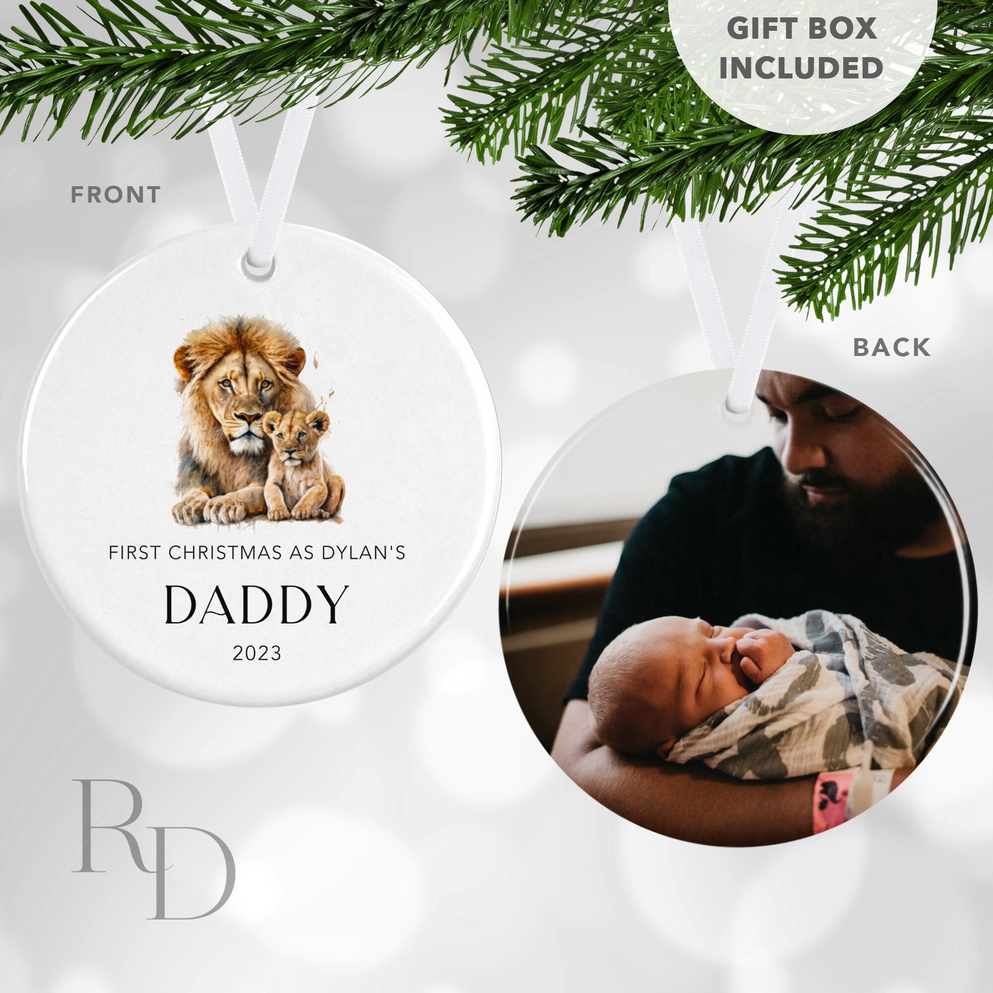 Lion and Cub Christmas Ornament, Father and Son Ornaments