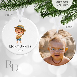 Ukelele Boy Christmas Ornament, Hawaii Vacation Christmas Ornament, Personalized Photo Ornament, Secret Santa Gift, Stocking Stuffer For Boy