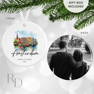 Amsterdam Netherlands Christmas Ornament, Personalized Photo Ornament, Christmas Gift For Parents, Travel Ornament, Stocking Stuffer Gift