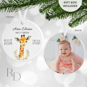 Baby Giraffe Birth Stats Ornament, Baby's First Christmas Ornament, Baby's 1st Christmas Ornament, Personalized Ornament