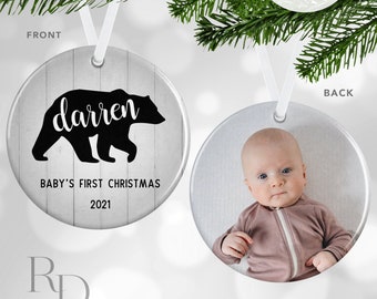 Rustic Baby Bear Ornament, Baby's First Christmas Ornament, Baby's 1st Christmas Ornament, Personalized Ornament, It's A Girl, It's A Boy