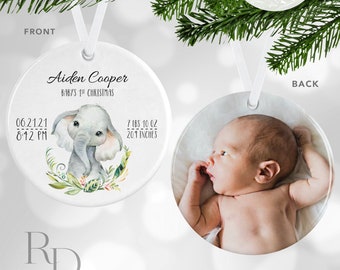 Baby Elephant Birth Stats Ornament, Baby's First Christmas Ornament, Baby's 1st Christmas Ornament, Personalized Ornament