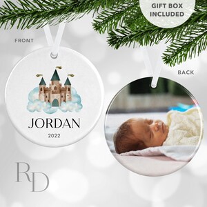 Personalized Prince&#39;s Castle Ornament, Baby&#39;s First Christmas, Kids Christmas Ornament, Custom Photo Ornament With Name, Gift For Grandson
