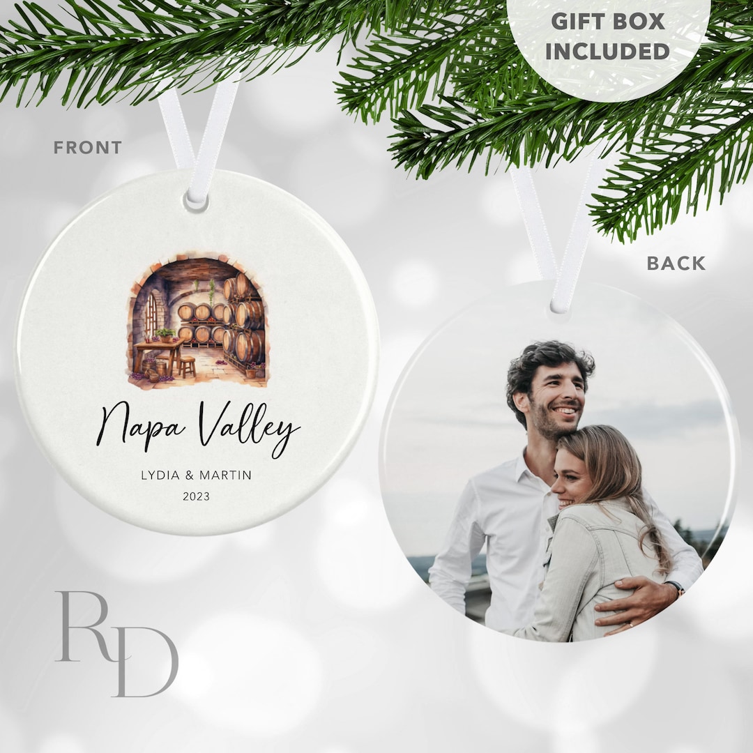 Napa Valley Cellar Christmas Ornament, Personalized Travel Ornament