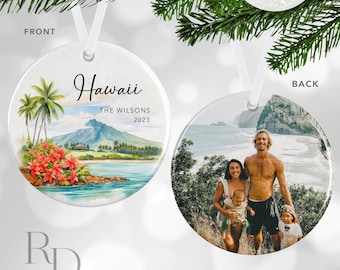 Hawaii Vacation Christmas Ornament, Personalized Photo Ornament, Travel Ornament, Secret Santa Gift For Friend, Stocking Stuffer Gift