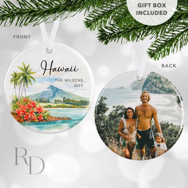 Hawaii Vacation Christmas Ornament, Personalized Photo Ornament, Travel Ornament, Secret Santa Gift For Friend, Stocking Stuffer Gift