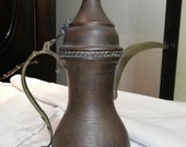 rare old vintage middle eastern Turkish Ottoman Egyptian Antique Dallah coffee pot Islamic Bedouin Arabian brass red copper pre 1930