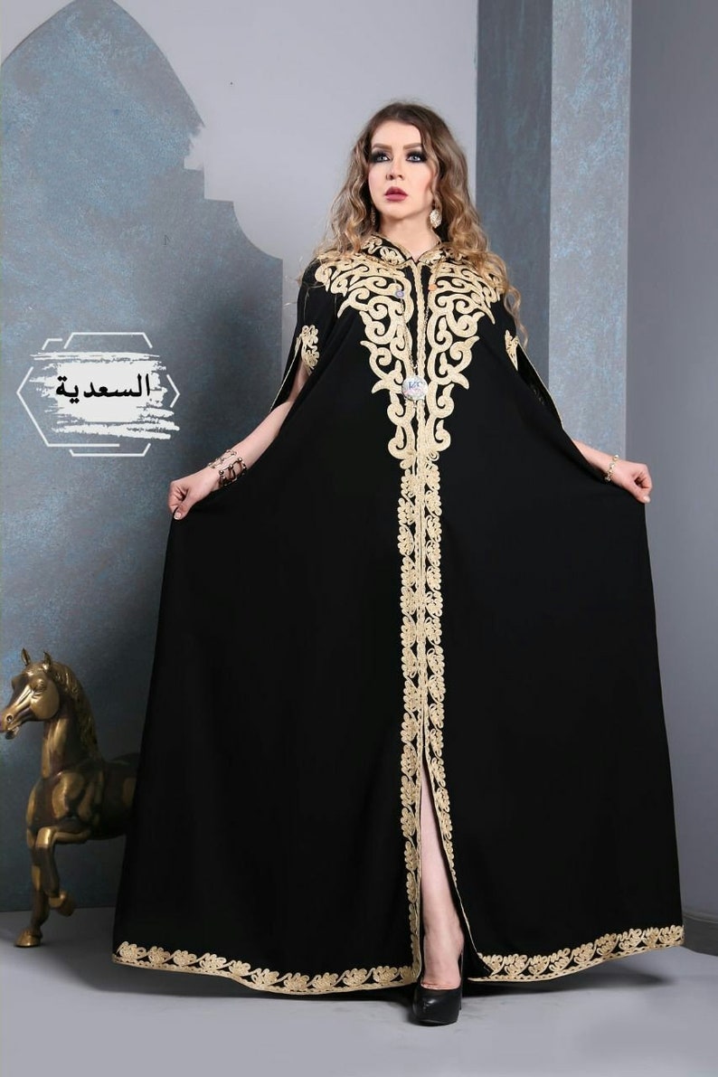 Free size embroidered Kaftan Abaya Moroccan Maxi Dress | Etsy