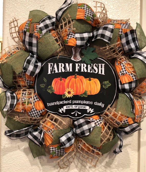 Buffalo Check Pumpkin Halloween Harvest Fall Orange Cream 6.25" by 6" Farmhouse Buffalo Check Pumpkin Halloween Harvest Fall Orange Cream 6.25" by 6" Farmhouse