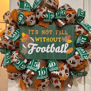 FARMHOUSE WELCOME FOOTBALL Wreath, Burlap Deco Mesh, 24 x 24, It&#39;s Not Fall Without Football, Home Decor, Eagles, Packers, Jets, Any Fan