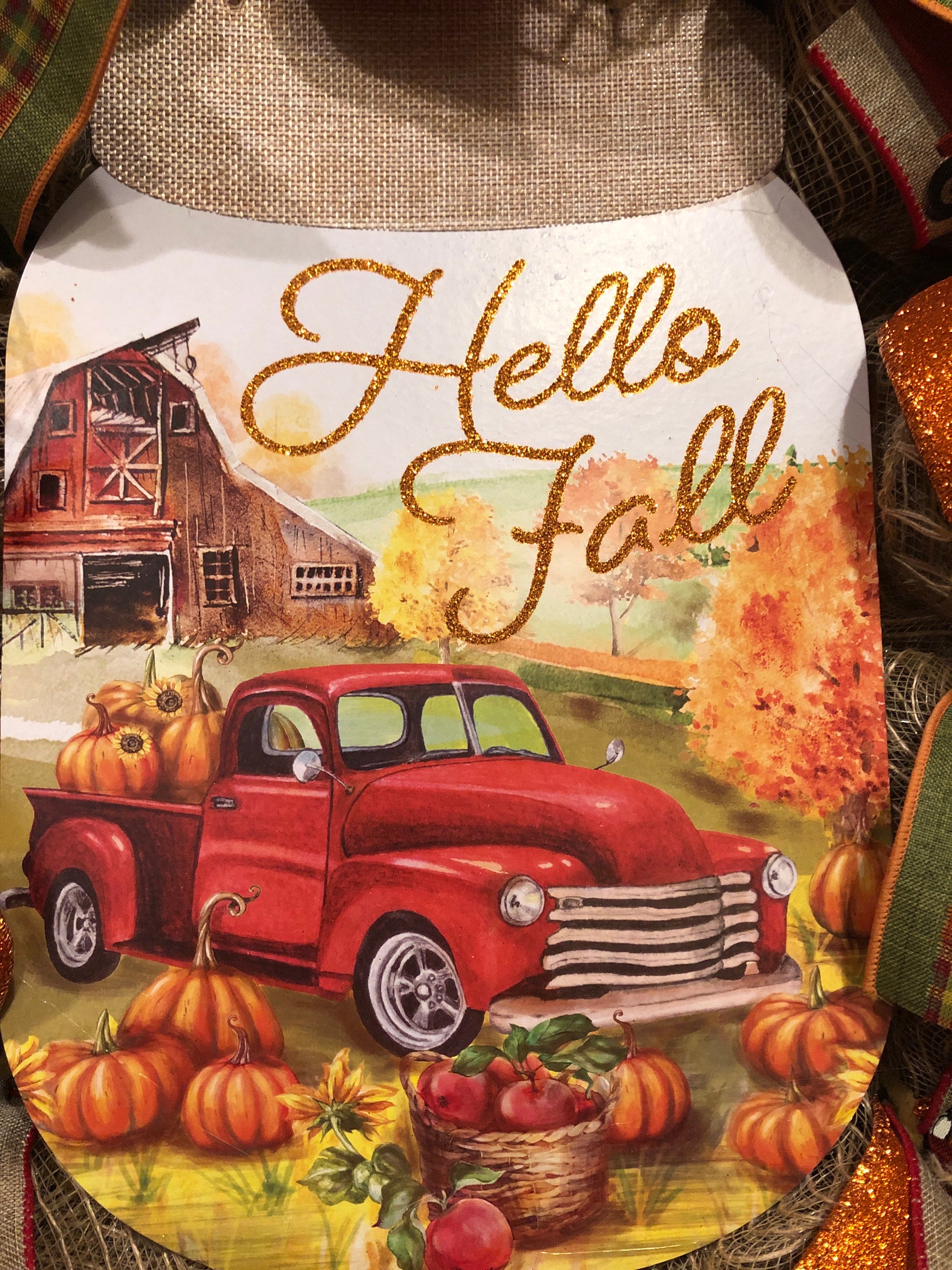 FARMHOUSE HELLO FALL Wreath Burlap Deco Mesh Vintage Red | Etsy