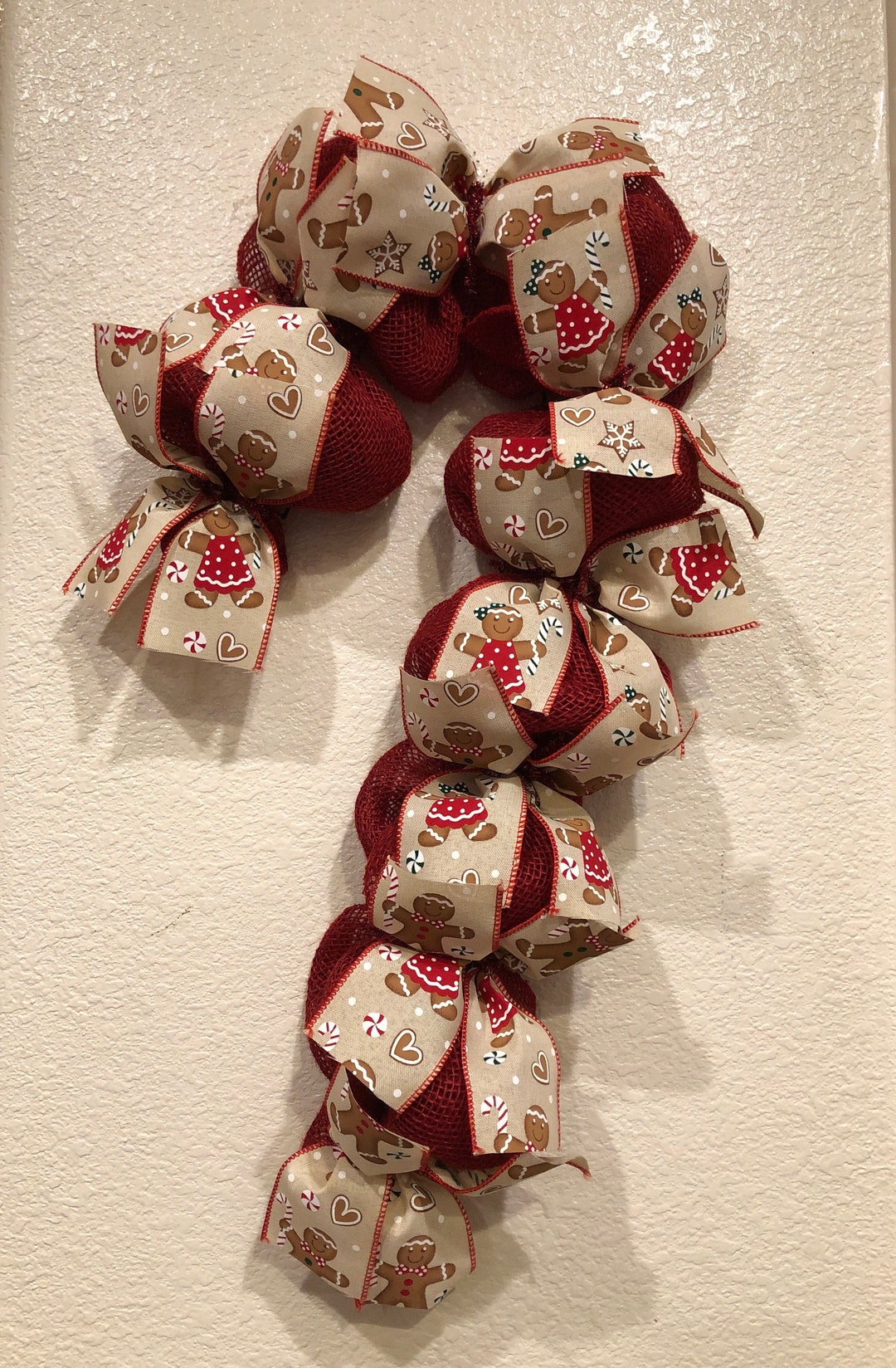 Gingerbread Man Candy Cane Wreath: Rustic Burlap Christmas Decor - Etsy