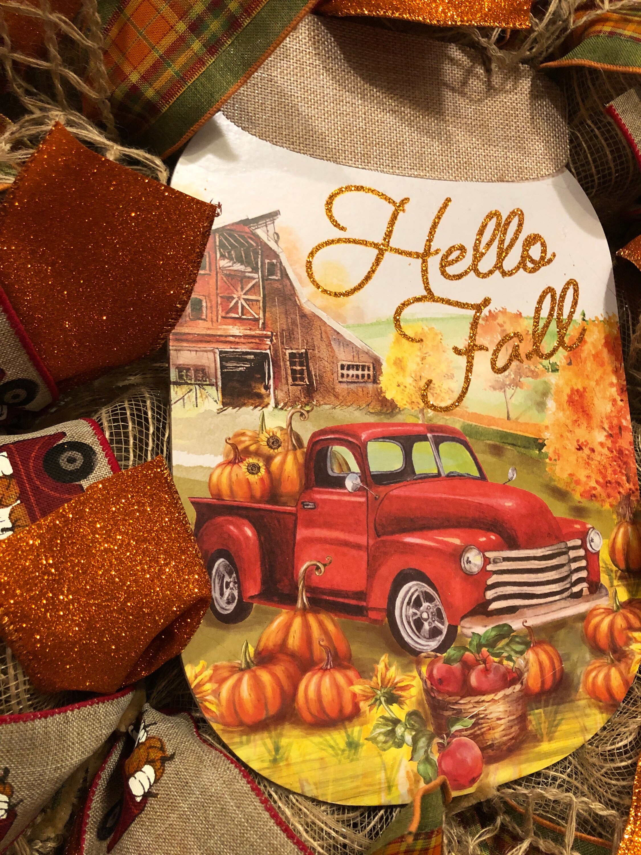 FARMHOUSE HELLO FALL Wreath Burlap Deco Mesh Vintage Red | Etsy