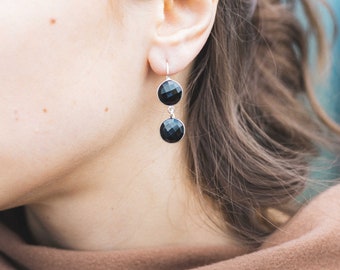 Black Onyx drop earrings · available in 925 Sterling silver and 14K Gold plated