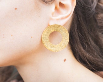 Minimalist statement disc stud earrings - 14K gold plated over 925 sterling silver