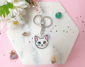 Turkishangora cat acrylic keyring.