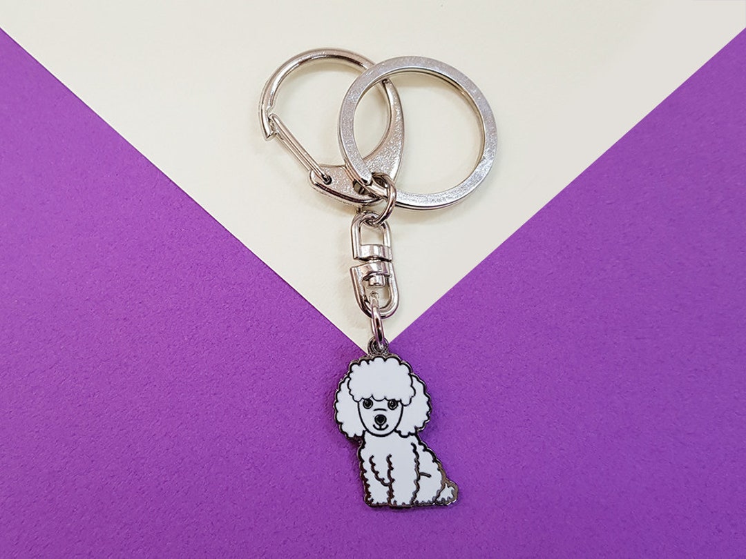 VINTAGE 3D RUBBER WHITE POODLE DOG KEYCHAIN NEW OLD STOCK