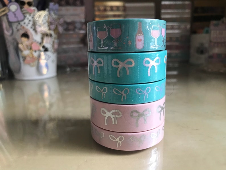 Rose all day Samples of simply gilded washi Aqua pink silver washi.