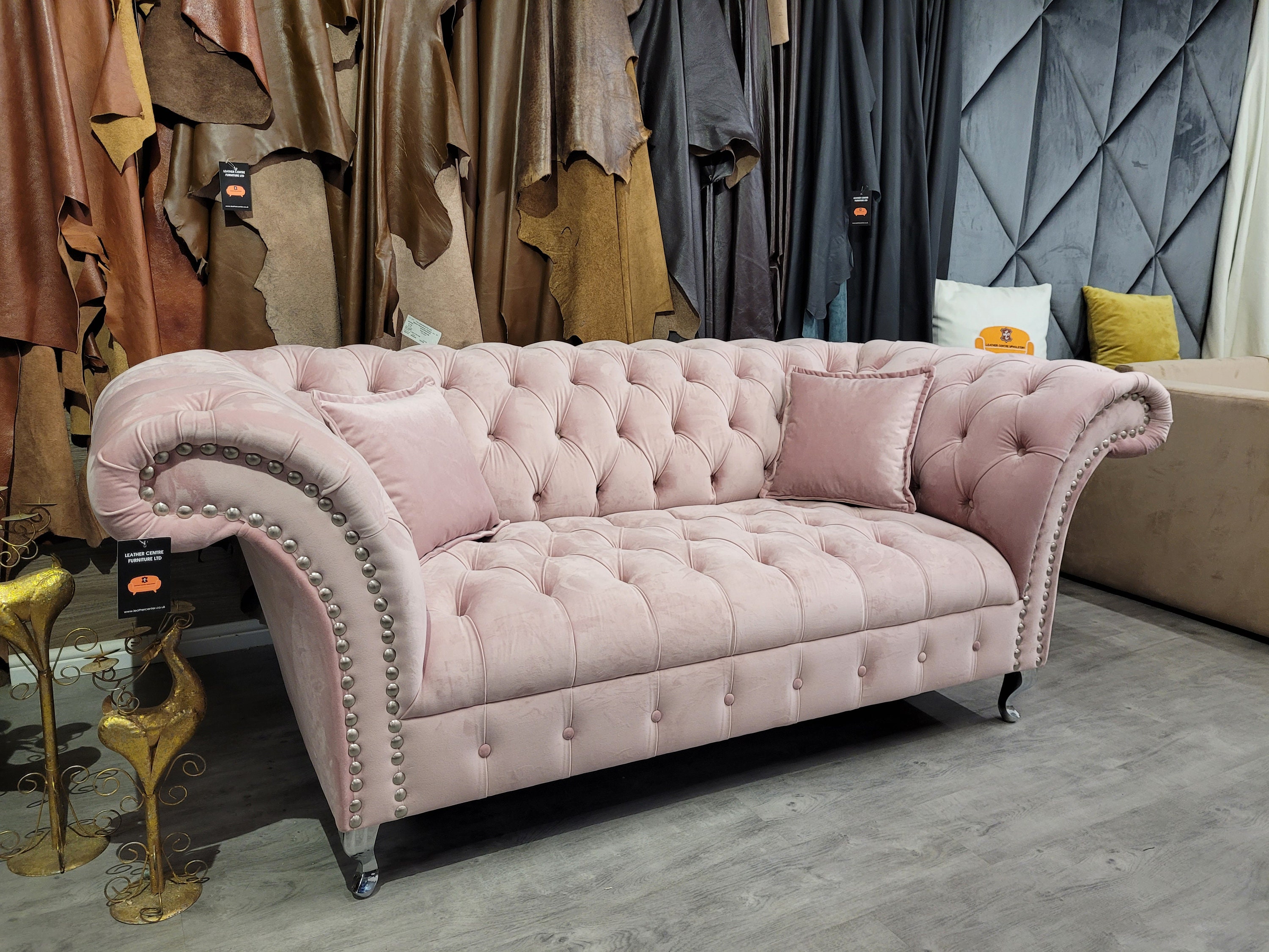 Modern Chesterfield 3 Seater Sofa in Pink Velvet Etsy UK