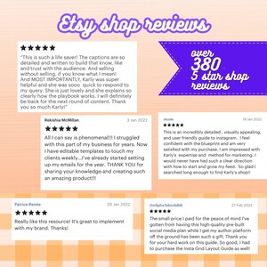 Pode incluir: Uma captura de tela de avalia&ccedil;&otilde;es da loja Etsy com uma faixa roxa que diz "mais de 380 avalia&ccedil;&otilde;es de loja de 5 estrelas". As avalia&ccedil;&otilde;es s&atilde;o positivas e destacam a qualidade e a utilidade dos produtos e servi&ccedil;os da loja.