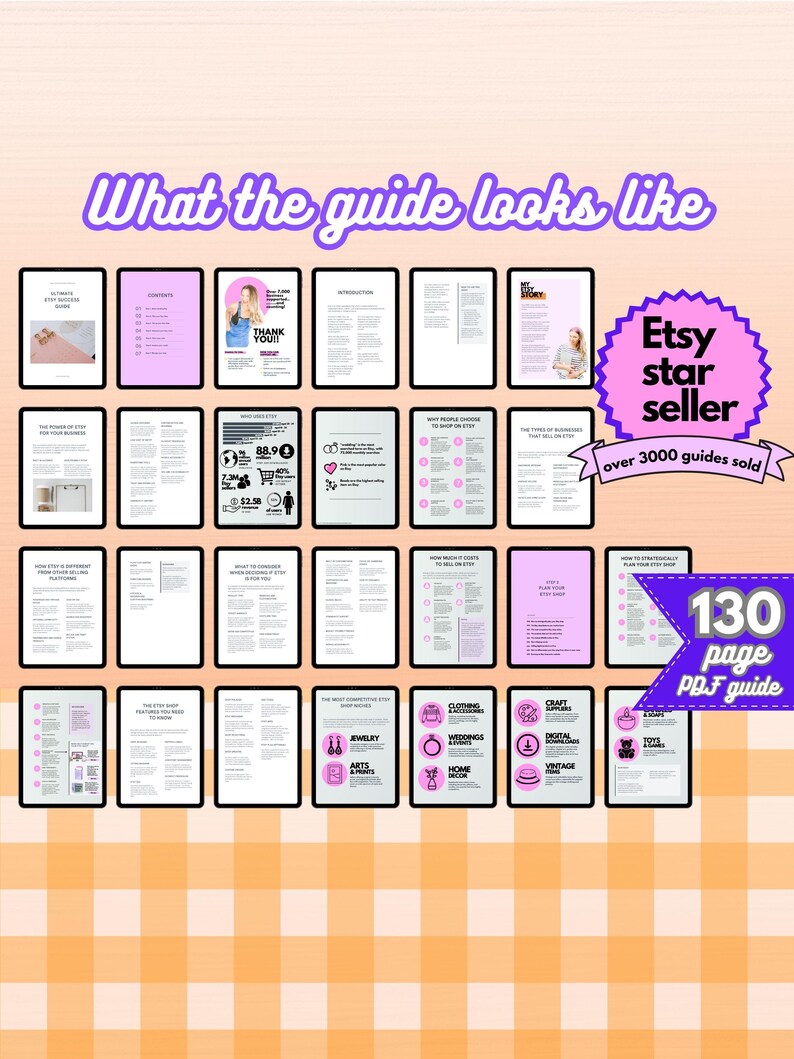 Pode incluir: Um guia PDF de 130 p&aacute;ginas sobre como se tornar um vendedor estrela do Etsy. O guia inclui dicas sobre como planejar estrategicamente sua loja, como precificar seus produtos e como comercializar sua loja. O guia foi escrito por um vendedor estrela do Etsy que vendeu mais de 3.000 guias.