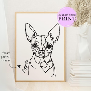 Arte personalizada de chihuahua de pelo curto – nome do cachorro personalizado, arte de parede personalizada de chihuahua, download digital de retrato de animal de estimação