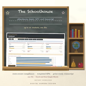 Planificador Homeschool Educación en Casa Excel Google Sheets, Libro de Calificaciones GPA, Asistencia y Horas, Planes de Clase, 6 Niños