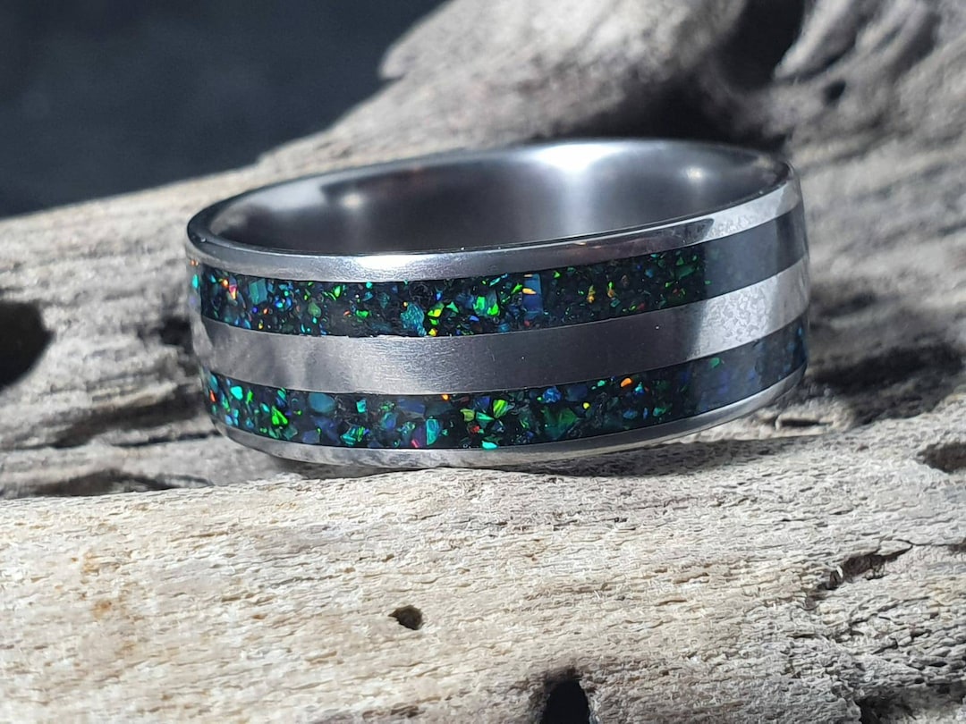 Buy Titanium Opal Wedding Double Inlay With a Blue Opal Titanium  Opal Inlay Wedding Ring Online in India