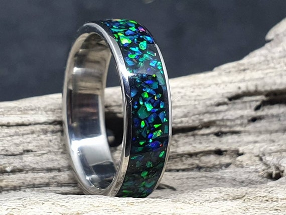 Titanium Opal Ring. Blue Opal Mix. Titanium Opal Inlay Wedding