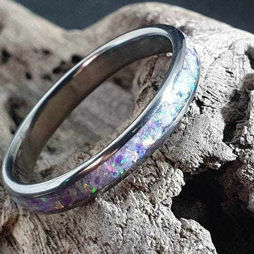 Titanium and White Opal Wedding Ring Opal Inlay Wedding Ring Etsy