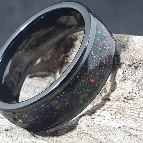 Handmade Meteorite & Opal Black Ceramic Ring. - Etsy UK