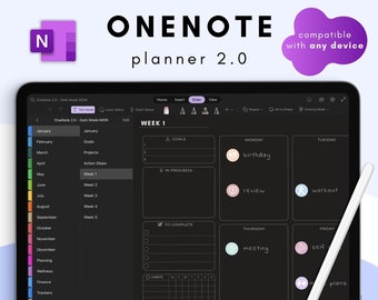 OneNote Blackout Digital Planner, Dark Mode Undated OneNote Planner, Android Windows Digital Planner, iPad Digital Planner