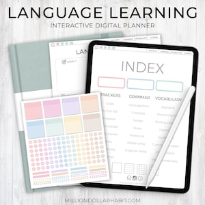 Language Learning Planner, Language Study Notebook, Digital Language Planner, Language Learning Workbook, English Spanish French Planner