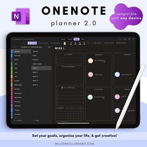 OneNote Blackout Digital Planner, Dark Mode Undated OneNote Planner, Android Windows Digital Planner, iPad Digital Planner