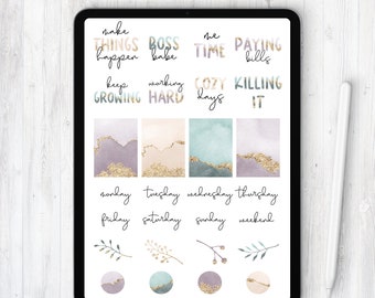 Digital Planner Sticker Kit, Spring Digital Sticker Pack, Pastel Sticker Sheet and Precropped Goodnotes File Stickers