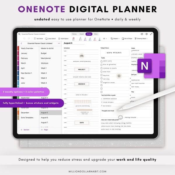 OneNote Digital Planner, Undated OneNote Planner, Android Windows Digital Planner, iPad Digital Planner, OneNote Template