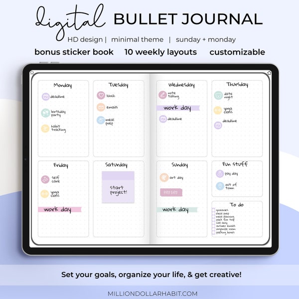 Digital Bullet Journal, Undated Digital Planner, Goodnotes Digital Bujo, Digital Planner for iPad and Android, Hyperlinked Bullet Journal