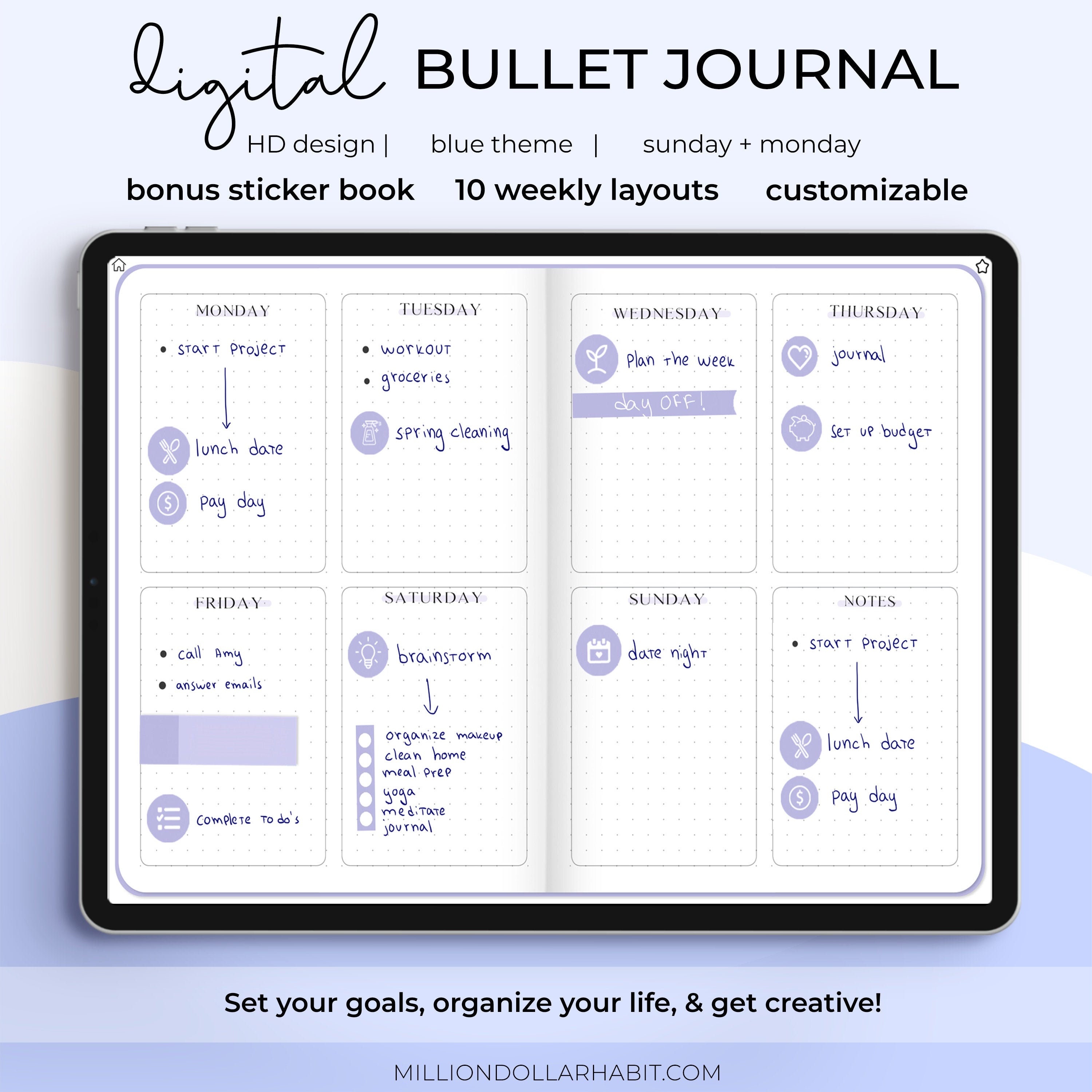 Gray Digital Bullet Journal With Hyperlinks, Elephant Gray iPad Pro Bujo  Journal, Tablet Digital Planner 