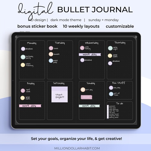 Dark Mode Bullet Journal Blackout Digital Planner Black Etsy