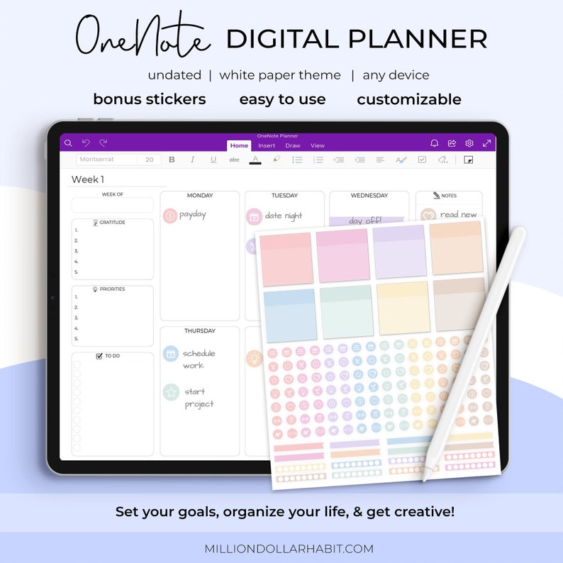 OneNote Digital Planner, Undated OneNote Planner, OneNote Planner Template, Surface Pro Planner, Windows Android Planner, iPad Planner 