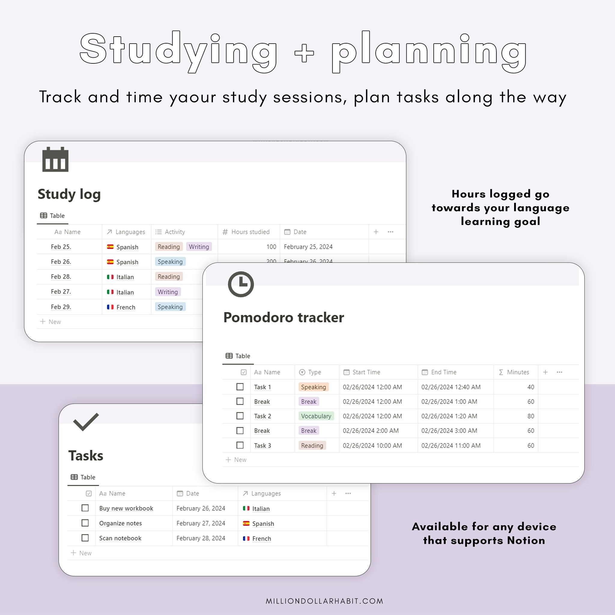 Notion Language Learning Template, Language Hub Notion Planner, Notion ...