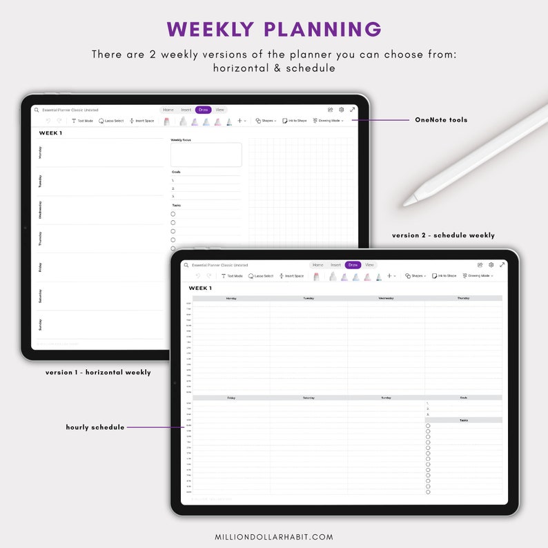 Onenote Digital Planner, Undated Onenote Planner, Android Windows