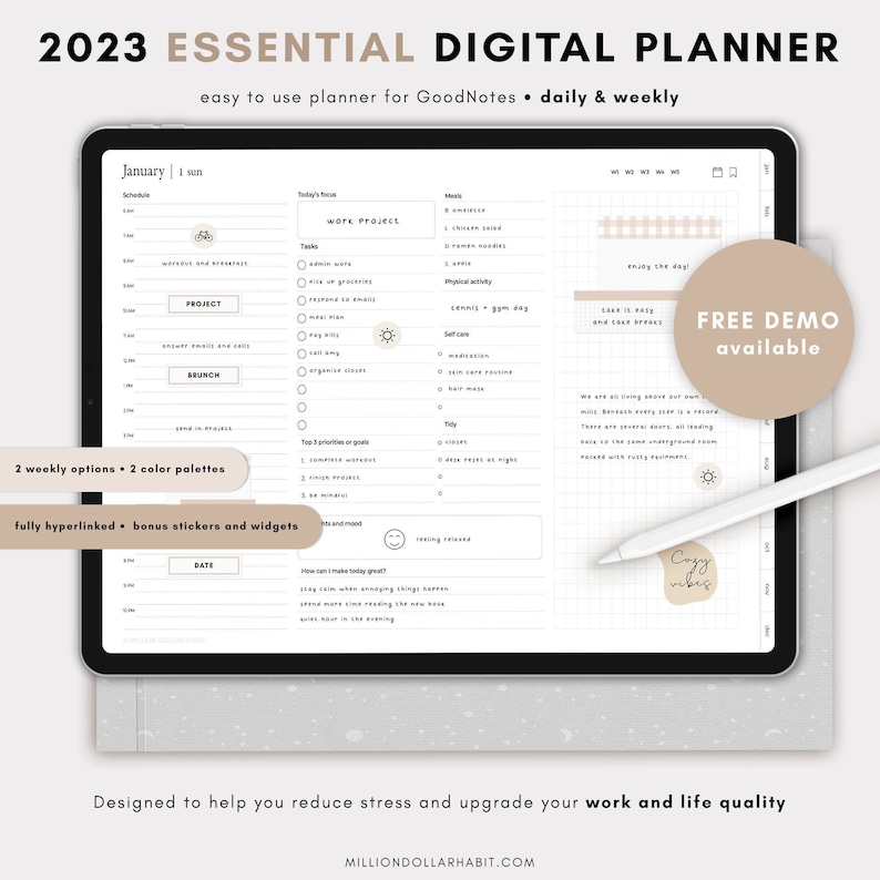 2023 Digital Planner, Landscape Goodnotes Planner, Daily and Weekly