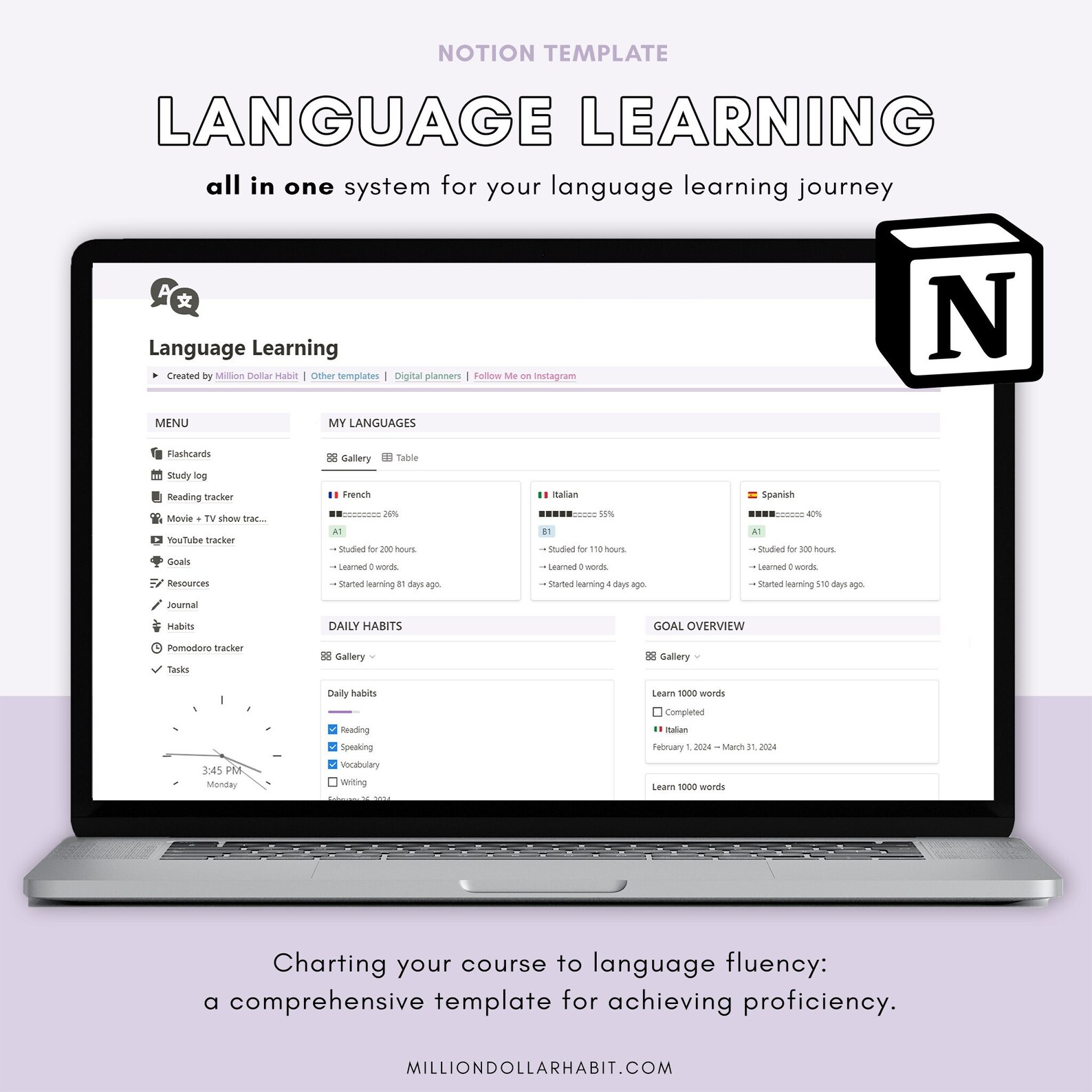 Notion Language Learning Template, Language Hub Notion Planner, Notion ...