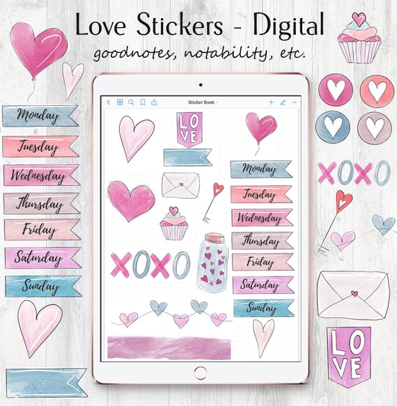 Paper Calendars & Planners Goodnotes Stickers Kit Valentines Planner